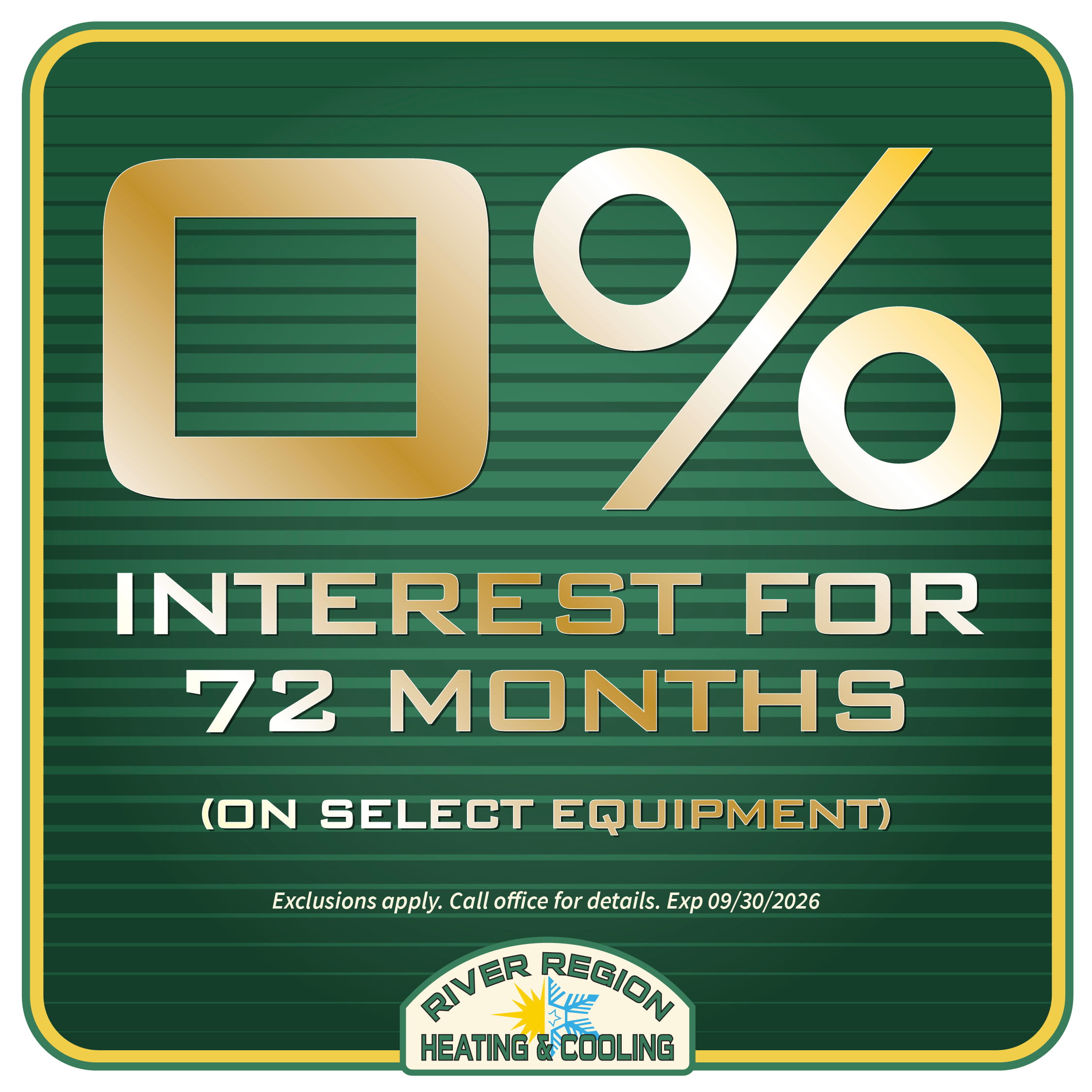 0% Interest for 72 Months on select equipment